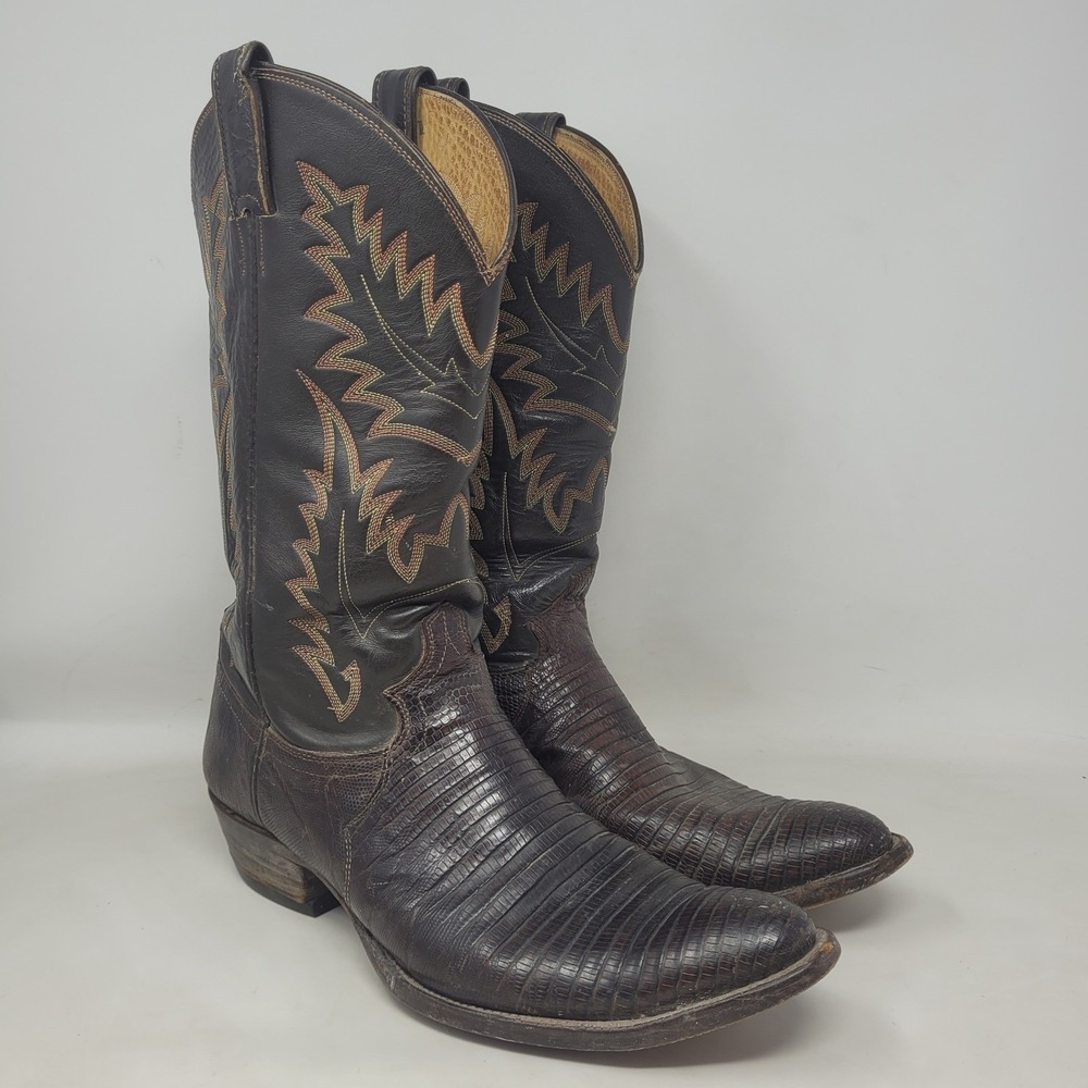 Vintage Justin Boots 12D Brown Lizard Leather Western Cowboy 9046 Rodeo Ranch